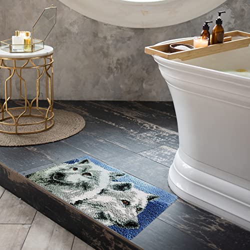 Ciieeo Carpet Making Kit Christmas Printed Canvas DIY Bathmat Rug Making Kit Yarn Hand Woven Rug Blue DIY Floor Mat Unfinished White Tapestry DIY Rug Ciieeo