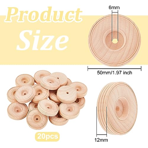 OLYCRAFT 20Pcs Wood Craft Wheels 2x0.5 Inch Unfinshed Wooden Wheels Small Wood Wheels Treaded Wooden Tools Wheel with 0.2 Inch/6mm Hole for DIY Small OLYCRAFT