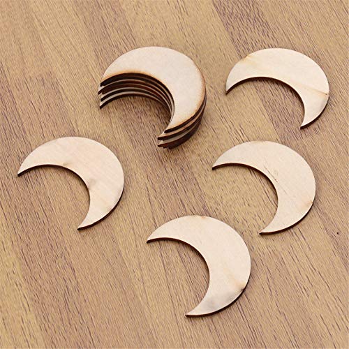 20 Pieces Moon Shape Unfinished Wood DIY Crafts Wooden Cutouts Wood Discs Slices for Home DIY Projects Craft Decor, 1.5x1.9 Inches