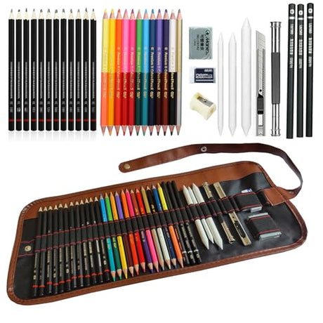 HOTCOLOR Drawing Pencils Set, 36pcs Art Supplies Set Sketching Pencil Set with Graphite Pencils,Dual Ended Color Pencils,Charcoal Pencils Set for HOTCOLOR