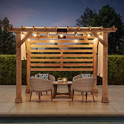 Sunjoy Cedar Pergola 10 x 11 ft. Wooden Hot Tub Pergola with Adjustable Canopy and Privacy Screen by SummerCove - WoodArtSupply