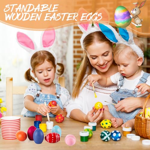 Beeveer 100 Pcs Easter Wooden Eggs for Crafts Smooth Standable Wooden Easter Eggs to Paint Flat Bottom Unfinished Fake Chicken Eggs for Easter DIY - WoodArtSupply