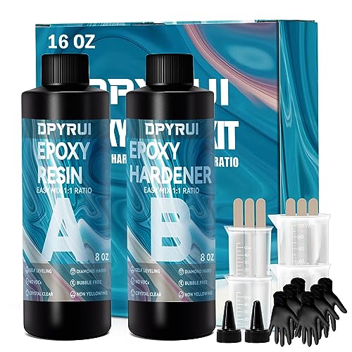 16OZ Epoxy Resin Kit-Crystal Clear Resin and Hardener Resin Epoxy kit,No Yellowing, No Bubbles Casting Resin Perfect for Jewelry Making Molds Crafts DPYRUI