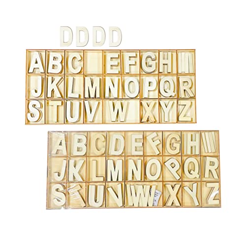 2 Inch 208 Pieces Wooden Letters Crafts Unfinished Wood Alphabet Letters with Grid Tray (8 of Each Alphabet, 2 Trays)