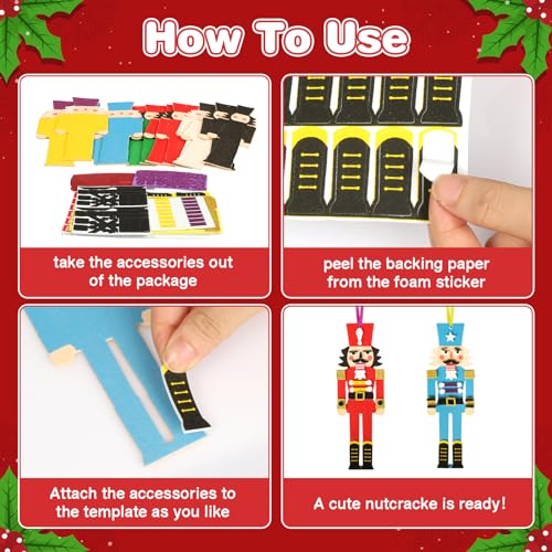 Fennoral 12 Pack Nutcracker Craft Kit for Kids Make You Own Foam Stickers Ornament DIY Christmas Arts and Crafts fo Chirstmas Party Supplies - WoodArtSupply