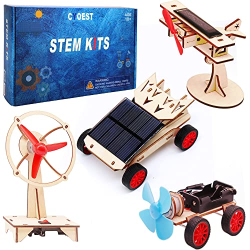 4 in 1 Science Experiment Puzzle Kits for Kids,Wooden Solar Power Motor Kit for Boys to Build,STEM Electric Projects Engineering Set for CYOEST