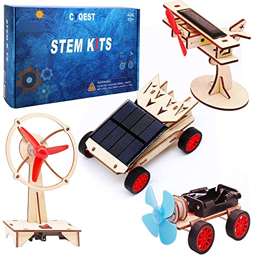 4 in 1 Science Experiment Puzzle Kits for Kids,Wooden Solar Power Motor Kit for Boys to Build,STEM Electric Projects Engineering Set for
