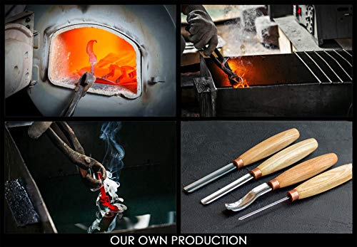 BeaverCraft, Wood Carving Chisel Set SC01 - Gouge Wood Carving Tools Kit in Rolling Pouch with Leather Strop Polishing Compound Kit - Radial Gouges BeaverCraft