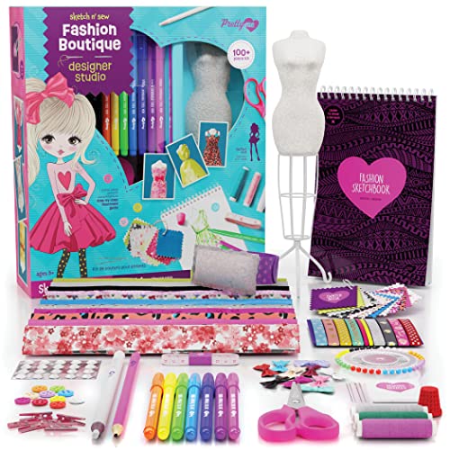 Fashion Design Studio - Sewing Kit for Kids - Designer Dress Girls Arts Crafts Kits Ages 6, 7, 8, 9, 10, 11, 12 Age - Learn to Sketch, Sew, Style - Pretty Me