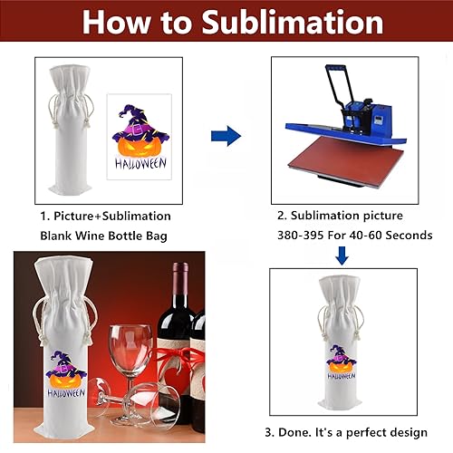 OKBA 5 PCS Sublimation wine gift bag blank, Canvas wine bottle bag with drawstring, Suitable for sublimation, screen printing, DIY graffiti - WoodArtSupply