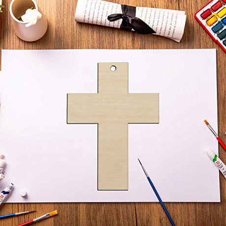 JANOU 20pcs Cross Shaped Wood DIY Craft Cutouts Cross Unfinished Wood Gift Tags Ornaments with Ropes for Wedding Birthday Happy Easter Party JANOU