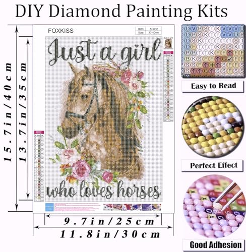 FOXKISS Horse Diamond Art Painting Kits for Adults - Full Drill Diamond Dots Paintings for Beginners, Round 5D Paint with Diamonds Pictures Gem Art FOXKISS