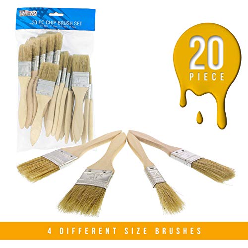 US Art Supply 20 Pack of Assorted Size Paint and Chip Paint Brushes for Paint, Stains, Varnishes, Glues, and Gesso US Art Supply