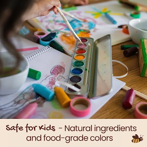 Honeysticks Non Toxic Watercolor Paint Set for Kids and Toddlers - 8 Vibrant and Long Lasting Colors with Brush - Natural and Food Grade Ingredients Honeysticks