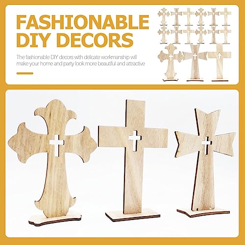 SEWACC 30pcs Cross Wood Jesus Wood Flower SEWACC