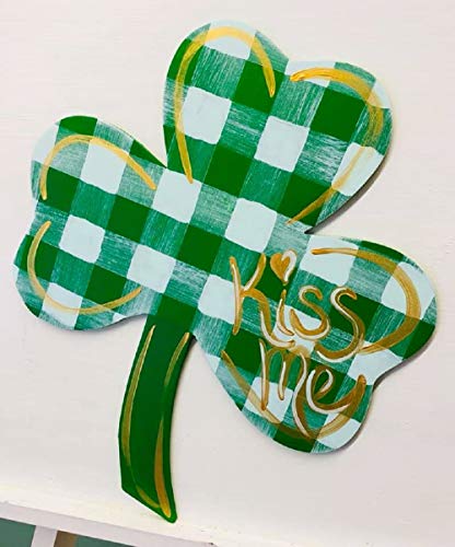 Clover Cutout Unfinished Wood St. Patrick's Day Leprechaun Door Hanger Spring Decor MDF Shape Canvas Style 1 (12") - WoodArtSupply