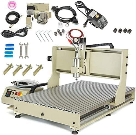 USB 4 Axis CNC 6090 Router Kit MACH Control + 2.2 KW VFD Water-Cooling Spindle Motor Plastic Acrylic PCB PVC Wood Carving Drilling 3D Milling TTONSUE