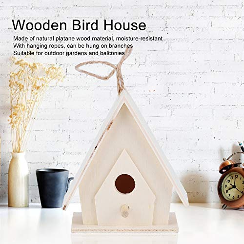 Outdoor Bird Houses, Wooden Birdhouse, 4Pcs Mini Hanging Wooden Bird House with Pole, Bird Nests Cage Ornament Crafts, for Garden Courtyard Decor Haofy