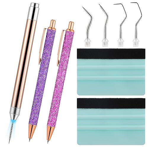 Therwen 10 Pcs Pin Pen Vinyl Weeding Tool Kit Includes 1 Led Weeding Tools with Light for Vinyl with 5 Different Pen Head 2 Retractable Air Release
