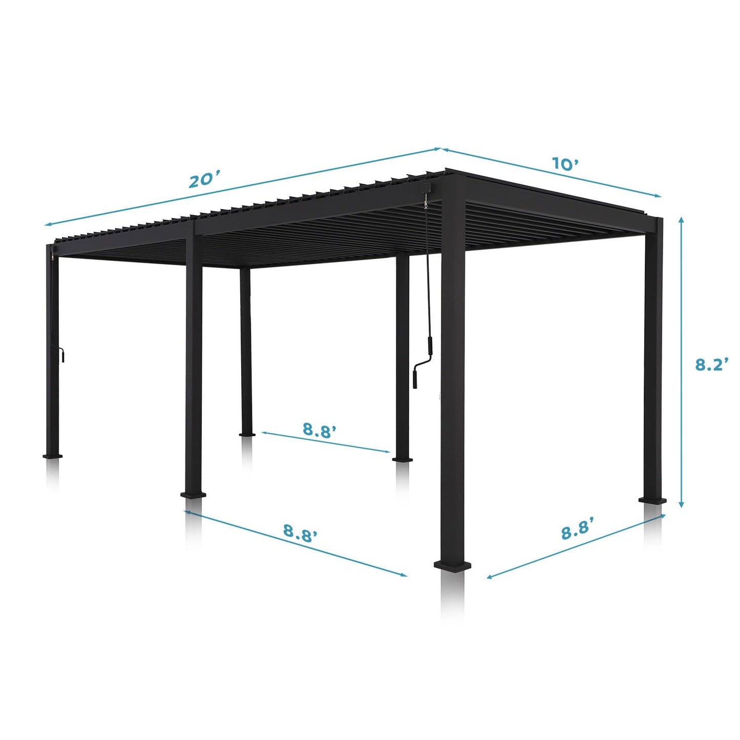 SORARA Mirador 111S Louvered Pergola 10' x 20' Aluminum Gazebo with Adjustable Roof for Outdoor Deck Garden Patio, Charcoal