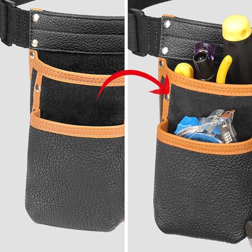 Compuda Genuine Leather Tool Belt Pouch with Hammer Holder Tool Pouch with Belt Leather Belt Tool Pouch for Men/Women (Tool Hammer Pouch) compuda