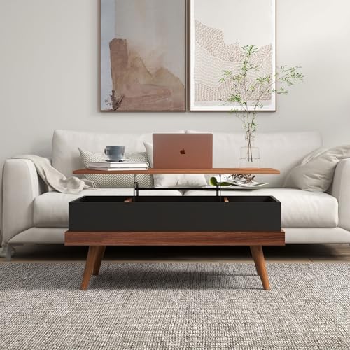 HOMCOM Lift Top Coffee Table with Hidden Compartment, 39.25" Wooden Center Table with Safety Hinges and Wood Legs for Living Room, Home Office, HOMCOM