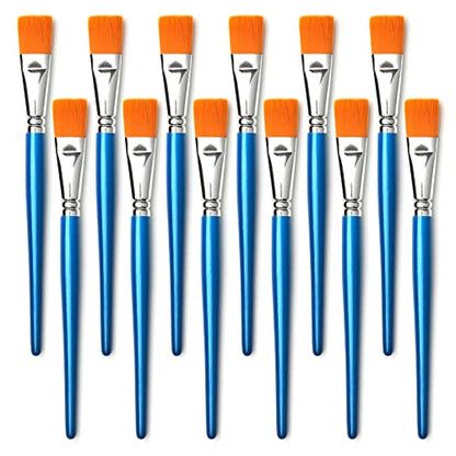 GACDR 1 inch Flat Paint Brushes for Acrylic Painting,12 Pieces Large Synthetic Paint Brushes Bulk with Wooden Handle for Acrylic, Watercolor, Oil, - WoodArtSupply