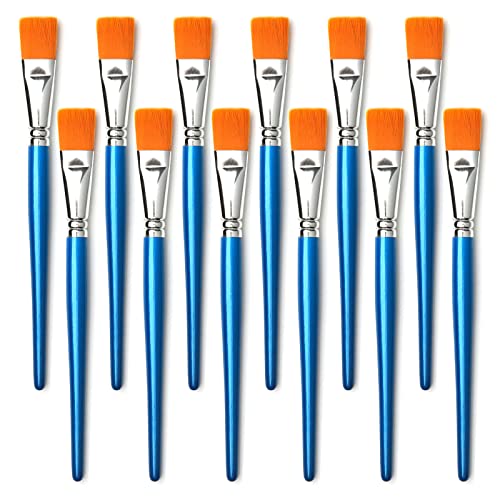 GACDR 1 inch Flat Paint Brushes for Acrylic Painting,12 Pieces Large Synthetic Paint Brushes Bulk with Wooden Handle for Acrylic, Watercolor, Oil, - WoodArtSupply