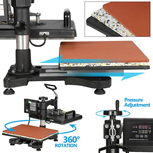 F2C 12" x 15" Heat Press Machine Pro 6 in 1 Swing Away Digital Heat Transfer Sublimation Press Combo for T-Shirt Bag Hat Cap Mug Plate - WoodArtSupply