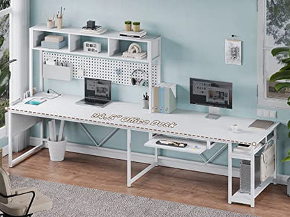 SEDETA White L Shaped Gaming Desk, Reversible Corner Desk with Power Outlet and Pegboard, L Shaped Desk with Hutch, Storage Shelf, Keyboard Tray, and