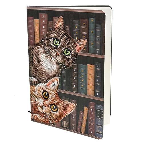 Crystal Art Diamond Painting Notebook - Cats in The Library - Create a Sparkling Notebook Cover Using Crystals - for Ages 8 and up - WoodArtSupply