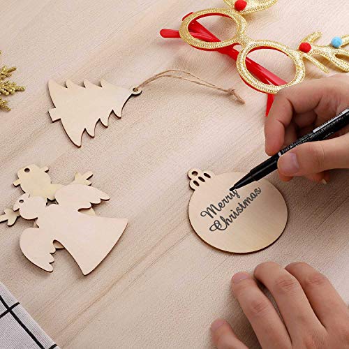 50 Pcs Unfinished Paintable Blank Wooden Christmas Festival Decoration Ornaments, Xmas Tree Hanging Wood Slices for Kids DIY Art Crafts, 5 Tmflexe