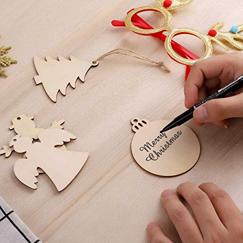 50 Pcs Unfinished Paintable Blank Wooden Christmas Festival Decoration Ornaments, Xmas Tree Hanging Wood Slices for Kids DIY Art Crafts, 5