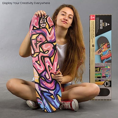 ARTEZA Customizable Skateboard Deck Art Kit – 31"x8" Matte Coated Maple Deck with Display Mount, Chrome Marker, White Pencil, Oil-Based Paint Markers - WoodArtSupply