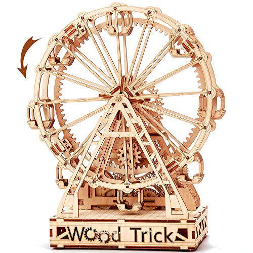 Wood Trick Ferris Wheel Rotating Mechanical Model - 3D Wooden Puzzles for Adults and Kids to Build - Engineering DIY Wooden Models for Adults to Wood Trick
