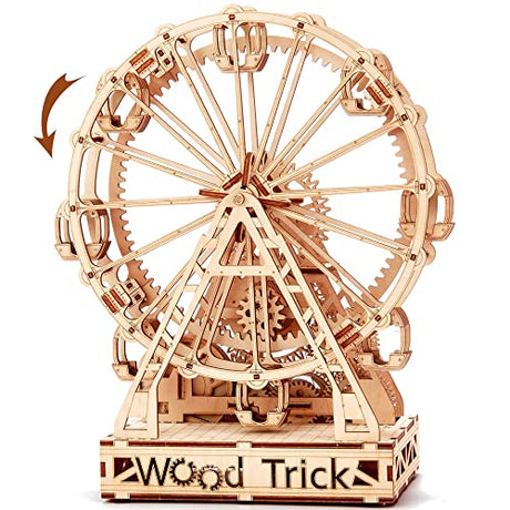 Wood Trick Ferris Wheel Rotating Mechanical Model - 3D Wooden Puzzles for Adults and Kids to Build - Engineering DIY Wooden Models for Adults to Wood Trick