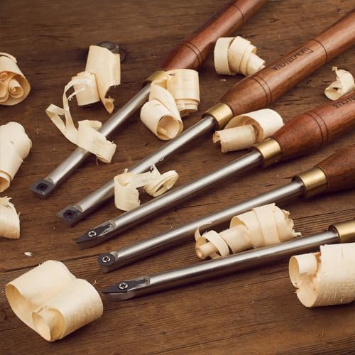 IMOTECHOM 5-Pieces Carbide Tipped Woodturning Tools Lathe Chisel Set with Stainless Steel Blade, Wooden Box IMOTECHOM