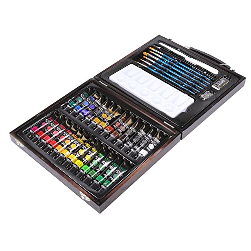 RoseArt Premium 36ct Acrylic Paint Set in Wooden Case -Complete Acrylic Artist Set for Canvas, Wood, Ceramic and Fabrics – Painting Supplies for RoseArt