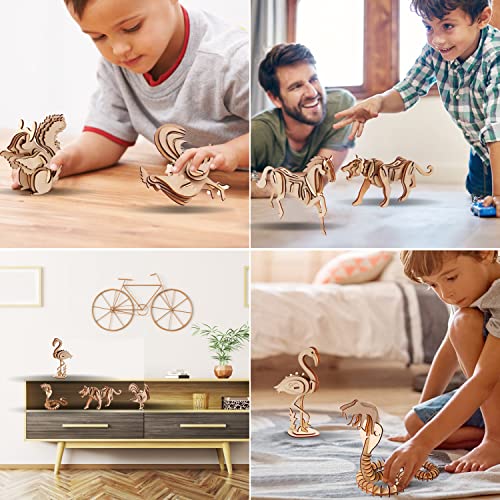 calary 3D Wooden Puzzle Simulation Animal Dinosaur Assembly DIY Model Toy for Kids and Adults,Set of 6 calary