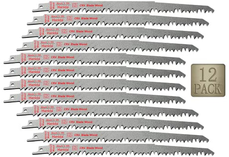 Hanida 9-Inch Wood Pruning Saw Blades for Reciprocating/Sawzall Saws - Wood Cutting Set - 12 Pack Hanida