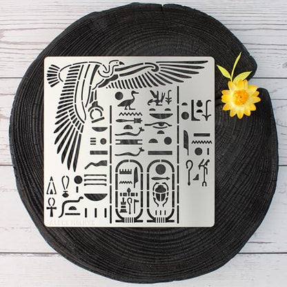 Aleks Melnyk No.449 Metal Stencil, Egyptian Hieroglyphics and God Nekhbet, Small Stencil, 1 PC, Template for Wood Burning, Engraving, Crafting, - WoodArtSupply