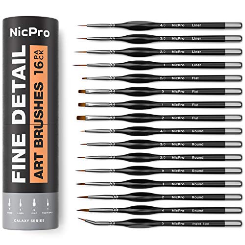 Nicpro 16 PCS Small Detail Paint Brush Set, Professional Miniature Painting Kit Fine Detail Brushes for Watercolor Oil Acrylic, Craft, Models, Rock Nicpro