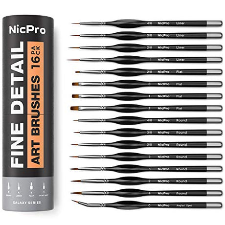 Nicpro 16 PCS Small Detail Paint Brush Set, Professional Miniature Painting Kit Fine Detail Brushes for Watercolor Oil Acrylic, Craft, Models, Rock Nicpro