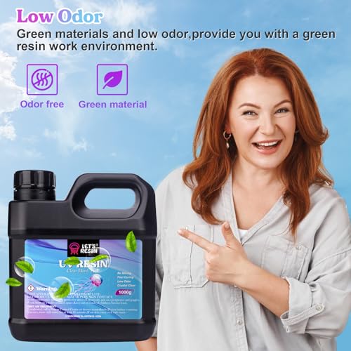 LET'S RESIN UV Resin, Upgraded 1,000g Crystal Clear UV Resin Hard, Low Odor Ultraviolet Epoxy Resin, UV Light Cure Solar Sunlight Activated Glue for - WoodArtSupply