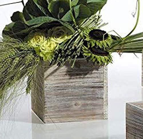 4" Square Rustic Wood Planters with Plastic Liner - Set of 2 Accent Decor