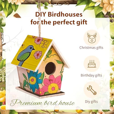 Barydat 6 Pcs Hanging Bird Houses for Outside Unfinished Wooden Bird Houses to Paint and Build DIY Birdhouse Kits for Kids Girls Boys Arts and Craft Barydat