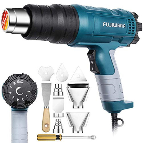 Heat Gun Kit 1500W with Variable Temperature 5 Nozzles, Adjustable Hot Air Gun 122℉-1022℉,Fast Heating for DIY Shrink PVC Tubing/Wrapping/Crafts, XPEOO