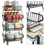KOLENSA Metal Wire Baskets with Wheels, Stackable Storage Bins Kitchen Organizer Shelf 3-4-5-6 Tier Fruit Vegetable Cart Dishes Seasonal Rack Shelves KOLENSA