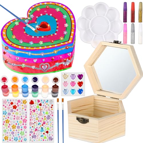 Qyeahkj Paint Your Own Wooden Treasure Box Christmas Arts and Crafts Kit for Kids Girls Ages 8-12, DIY Heart Jewelry Kit for Toddler Ages 3 4 6 8 - WoodArtSupply