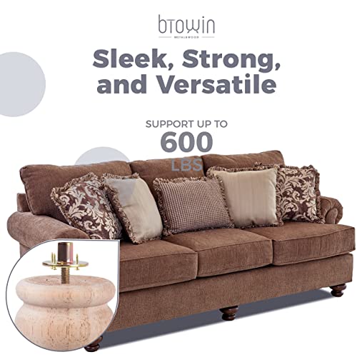 3 inch Mini Unfinished Wooden Bun Feet, Btowin 4Pcs Solid Wood Furniture Legs with Threaded 5/16'' Hanger Bolts & Mounting Plate & Screws for Sofa Btowin